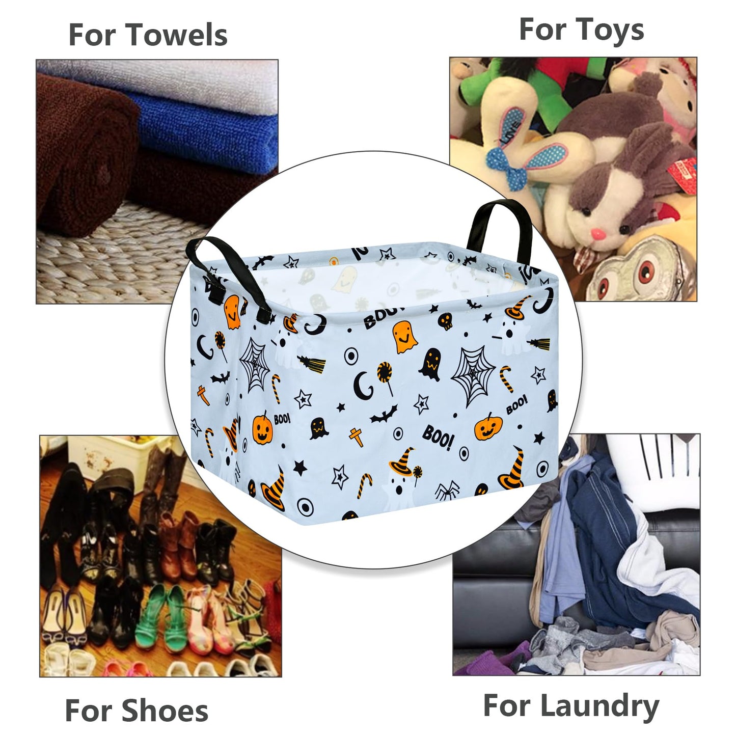 MAIZMZ Halloween Storage Basket Pumpkin Ghost Gift Basket for Kids Foldable Toy Box Waterproof Organizer Bin Laundry Nursery Hamper for Home Office Dorm Closet Shelf
