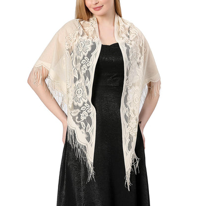 Ladiery Triangle Lace Shawls and Wraps for Evening Dresses with Tassels for Evening Party Mesh Wedding Shawls
