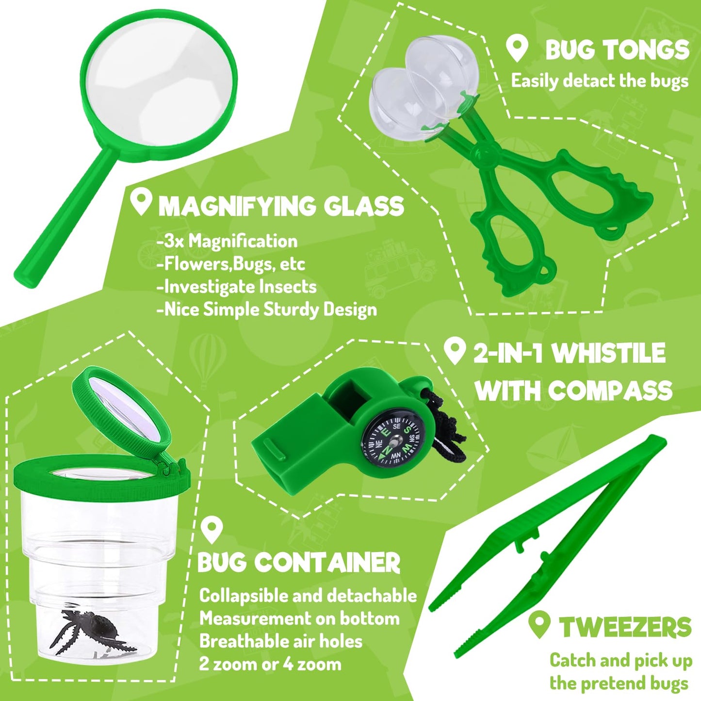 GINMIC Kids Explorer Kit & Bug Catching Kit, 16 Pcs Outdoor Exploration Safari Kit for Kids Camping with Binoculars, Adventure, Hunting, Hiking, Educational Toy Gift for 3-12 Years Old Boys Girls