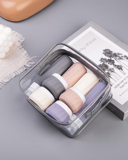 Mrsdry Travel Bottles for Toiletries 8 Pack, Travel Size Toiletries, Tsa Approved Travel Size Containers 3oz, with Travel Essentials Clear Bag, Leak Proof Silicone Squeezable Creams Jars