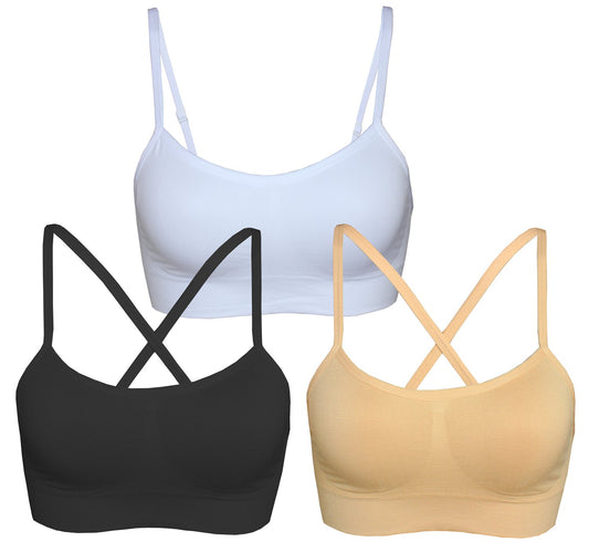 AKAMC Women's Adjustable Strappy Criss Cross Sports Bras Medium Support Workout Yoga Bra 3 Pack,HBB,Large