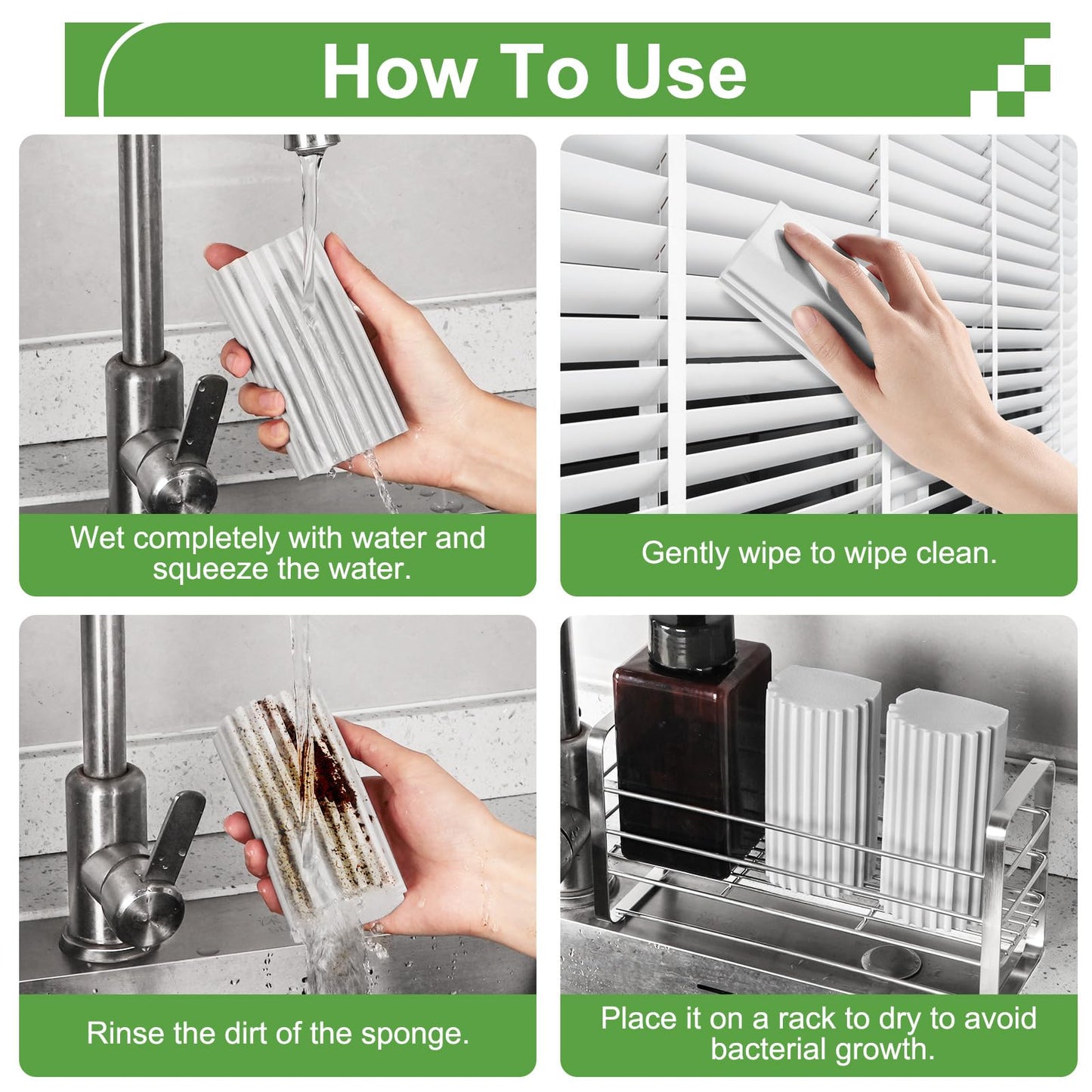 Jeymei 4-Pack Damp Clean Duster Sponge, Sponge Cleaning Brush, Duster for Cleaning Blinds, Glass, Baseboards, Vents, Railings, Mirrors,Window Track Grooves and Faucets（Gray）