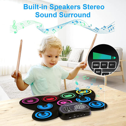 9-Pads Electronic Drum Set with Headphone Jack Speaker Drumsticks & Pedals, Holiday Gifts for Kids