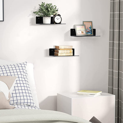 luium 9 Inch Acrylic Floating Shelf No Drill Adhesive Wall Shelf Set of 2 for Funko Pop Storage, Floating Shelves Damage-Free Expand Wall Space for Living Room, Bathroom, Gaming Room, Office - Black