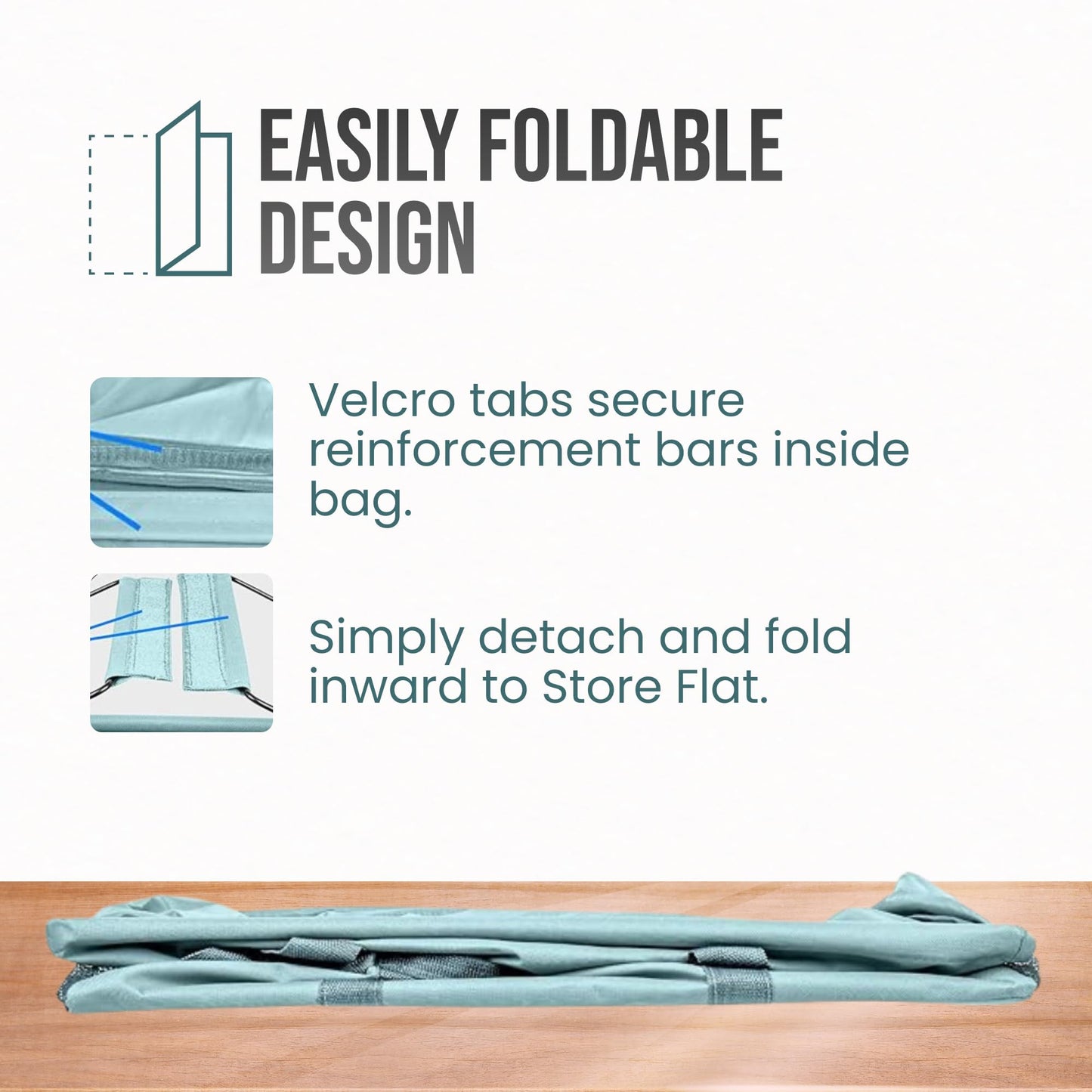 Lucazzi Extra Large Utility Tote Bag - Oversized Collapsible Reusable Wire Frame Rectangular Canvas Basket With Two Exterior Pockets For Beach, Pool, Laundry, Car Trunk, Storage - Light Blue