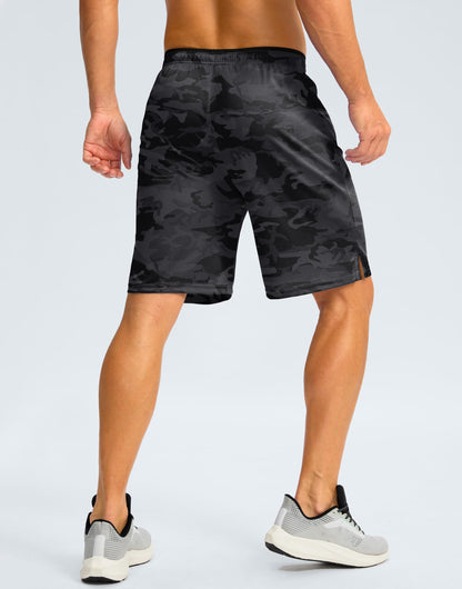 G Gradual Men's Gym Shorts wtih Zipper Pocket 9" Athletic Basketball Mesh Shorts for Men Workout Quick Dry Lightiweight(Grey Camo,L)