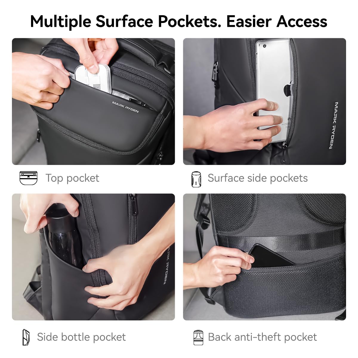 Muzee Backpack for Men Travel Backpack Flight Approved Fits 17 Inch Laptop and Tech Gear, With USB Plug