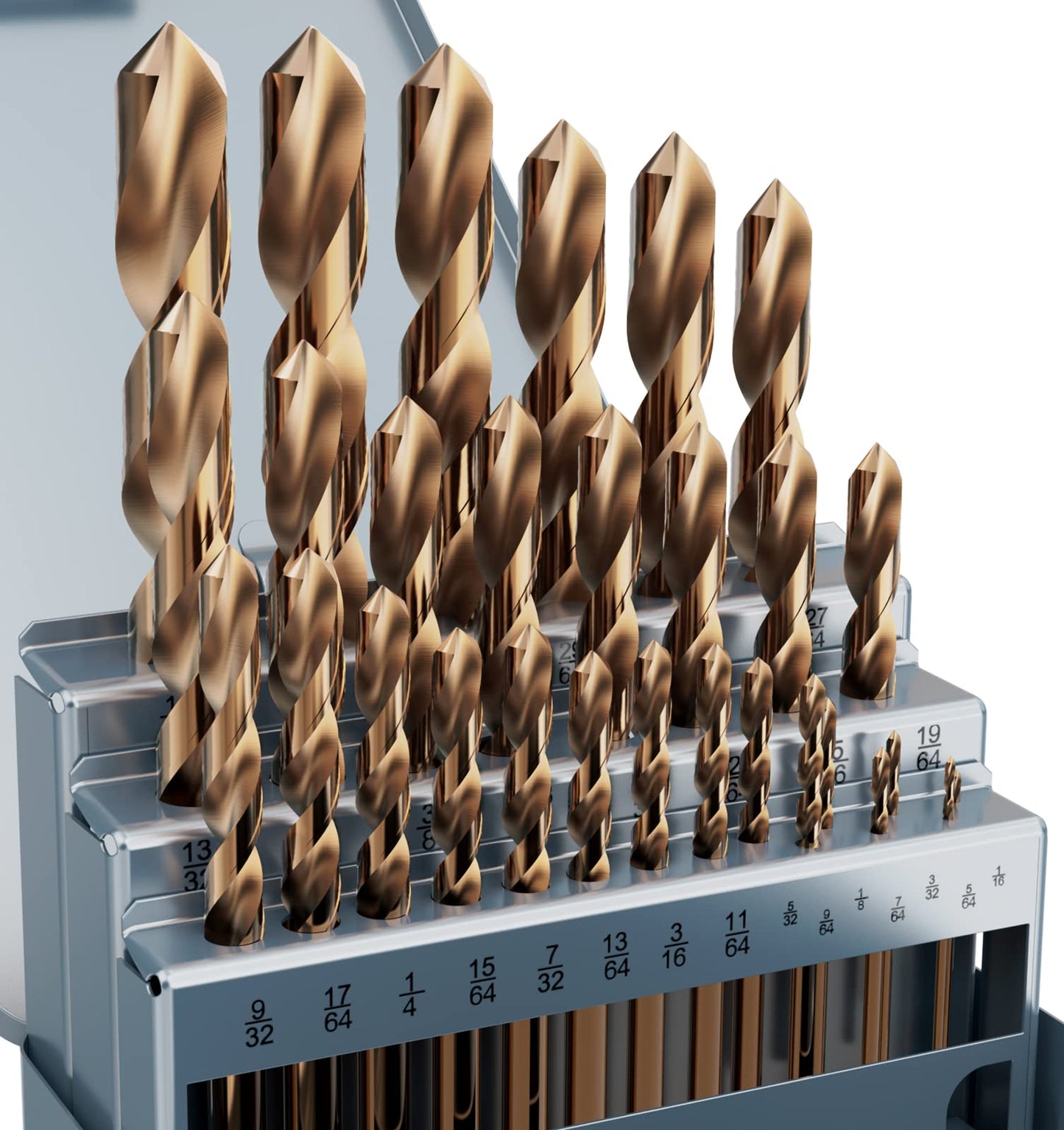 MACXCOIP Cobalt Drill Bit Set, 29Pcs M35 High Speed Steel Bits for Hardened Metals, Stainless Steel, Cast Iron and Wooden Plastics, with Metal Index Storage Box, 1/16"-1/2"