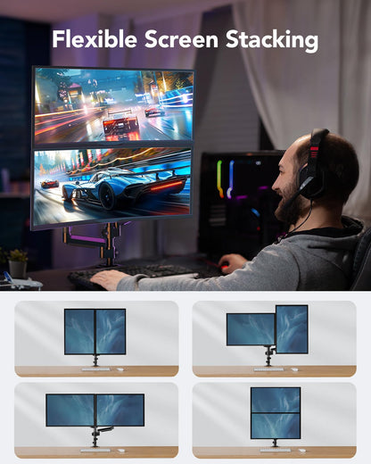 HUANUO Dual Monitor Mount up to 32 inches Screens, Taller Monitor Stand Hold 19.8lbs, Dual Monitor Arm Desk Mount Easy Adjustable with Tilt, Swivel, Rotation, VESA 75/100mm