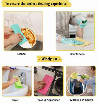 MoLKENE Swedish Dish Cloths - 10 Pack Reusable Kitchen Dishcloths - Ultra Absorbent Dish Towels for Washing Dishes - Cellulose Sponge Cloth Cleaning Rag - Assorted