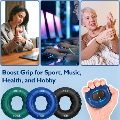 FitBeast Hand Grip Strengthener, Finger Exerciser, Forearm Strengthener Kit - 9 Pack, Targeted Hand & Forearm Strength, Relief & Recovery Kit (Deep Blue)