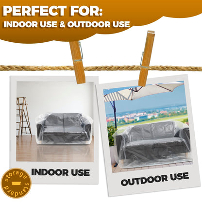 Plastic Furniture Covers for Moving - Heavy-Duty Loveseat Cover for Love Seat, Bench and Large Items, Clear Bags for Renovation, Wrap or Storage - Extra Large Bag Open Size 68 x 42 x 62 Inch