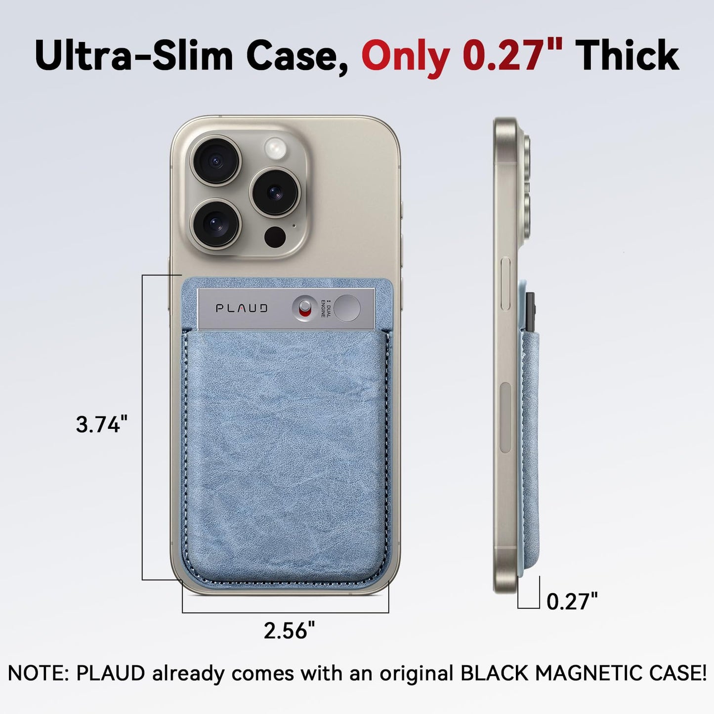 Magnetic Carrying Leather Case for PLAUD Note AI Voice Recorder – Thin Phone Wallet Attachment, Compatible with All Phone Sizes Blue (Original Equipment Included, No Additional Purchases Needed)