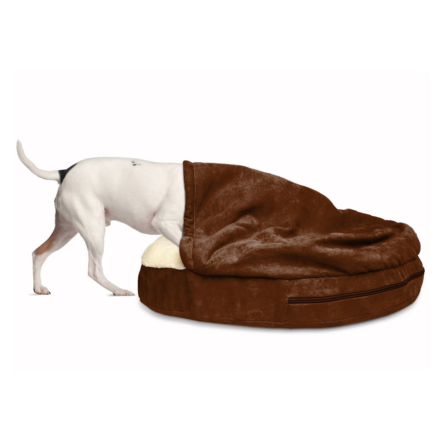 Furhaven 26" Round Orthopedic Dog Bed for Medium/Small Dogs w/ Removable Washable Cover, For Dogs Up to 30 lbs - Sherpa & Suede Snuggery - Blue, 26-inch