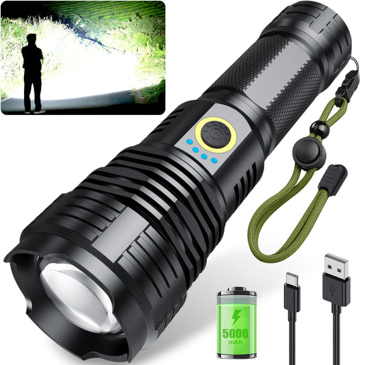 Amzyigou Rechargeable Flashlights 1990.000 High Lumens, Super Bright Flashlight with 10 Modes, LED Tactical Flashlight Waterproof, Powerful for Camping, Hiking, Hunting and Emergencies