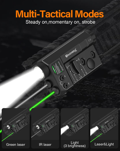 Mlok and Picatinny Mounted Tactical Flashlight Green Laser Infrared(IR) Laser 3 in 1 Combo, 1200 Lumen Light with Remote Pressure Switch for Rifle