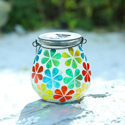 Afirst Mosaic Solar Lanterns Outdoor - Glass Hanging Solar Lights Hollow Out Waterproof Table Lamp Outdoor Decorative for Garden, Patio, Holiday Party Outdoor Decoration