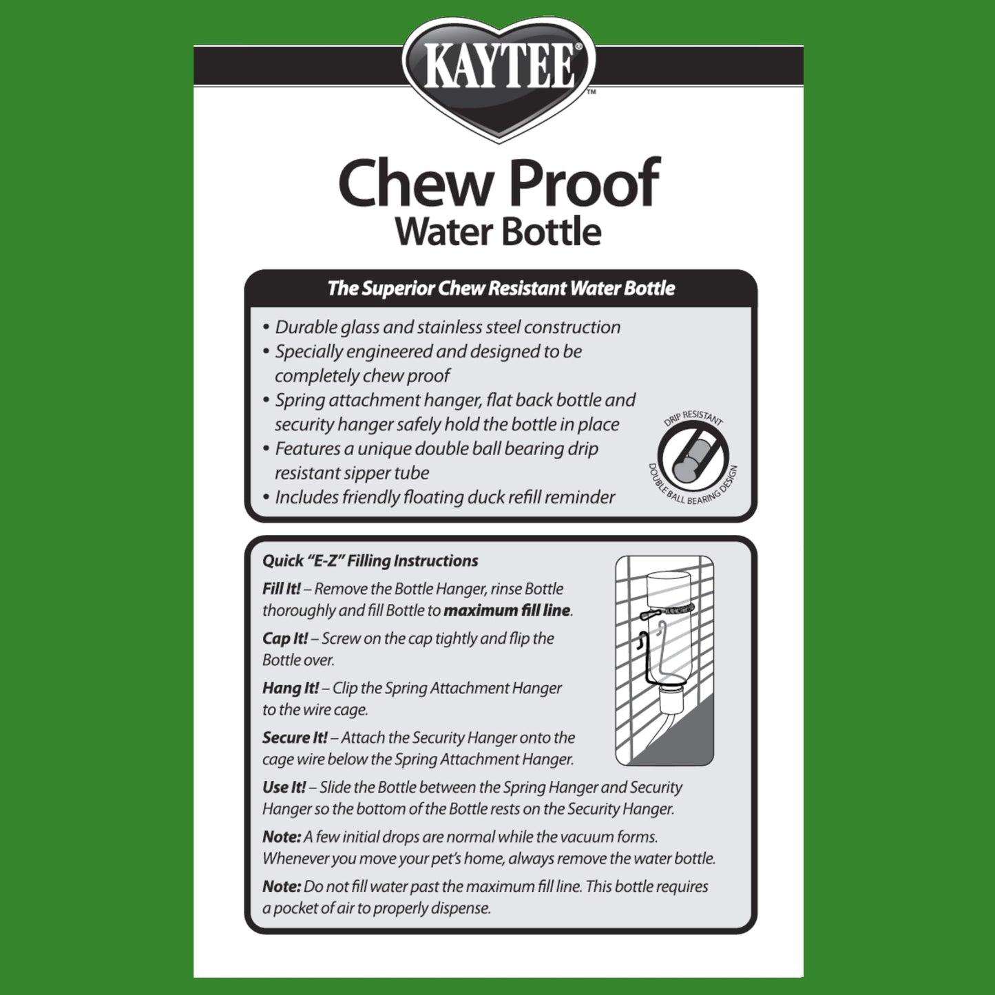 Kaytee Chew-Proof Water Bottle for Pet Ferrets and Rabbits, 26 oz
