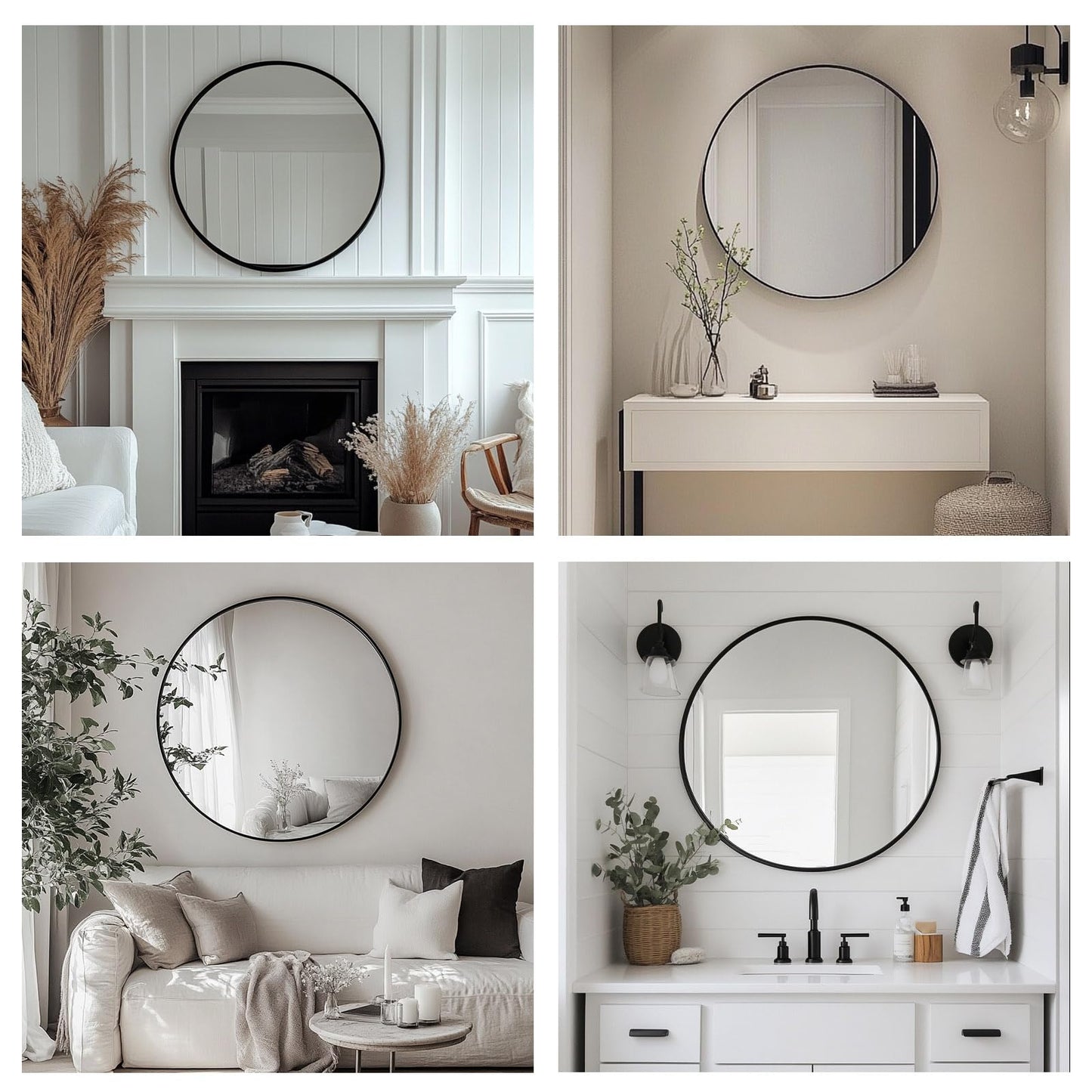 Oruii Round Mirror, Black Round Mirror 24 inch, Circle Wall Mirrors Metal Frame, Circular Mirrors for Wall, Living Room, Bathroom, Vanity, Entryway, Hallway.