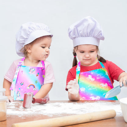PASHOP 2 Pack Kids Apron Rainbow Unicorn Aprons With Pockets for Girls Boys Toddler Apron for Painting Cooking Baking