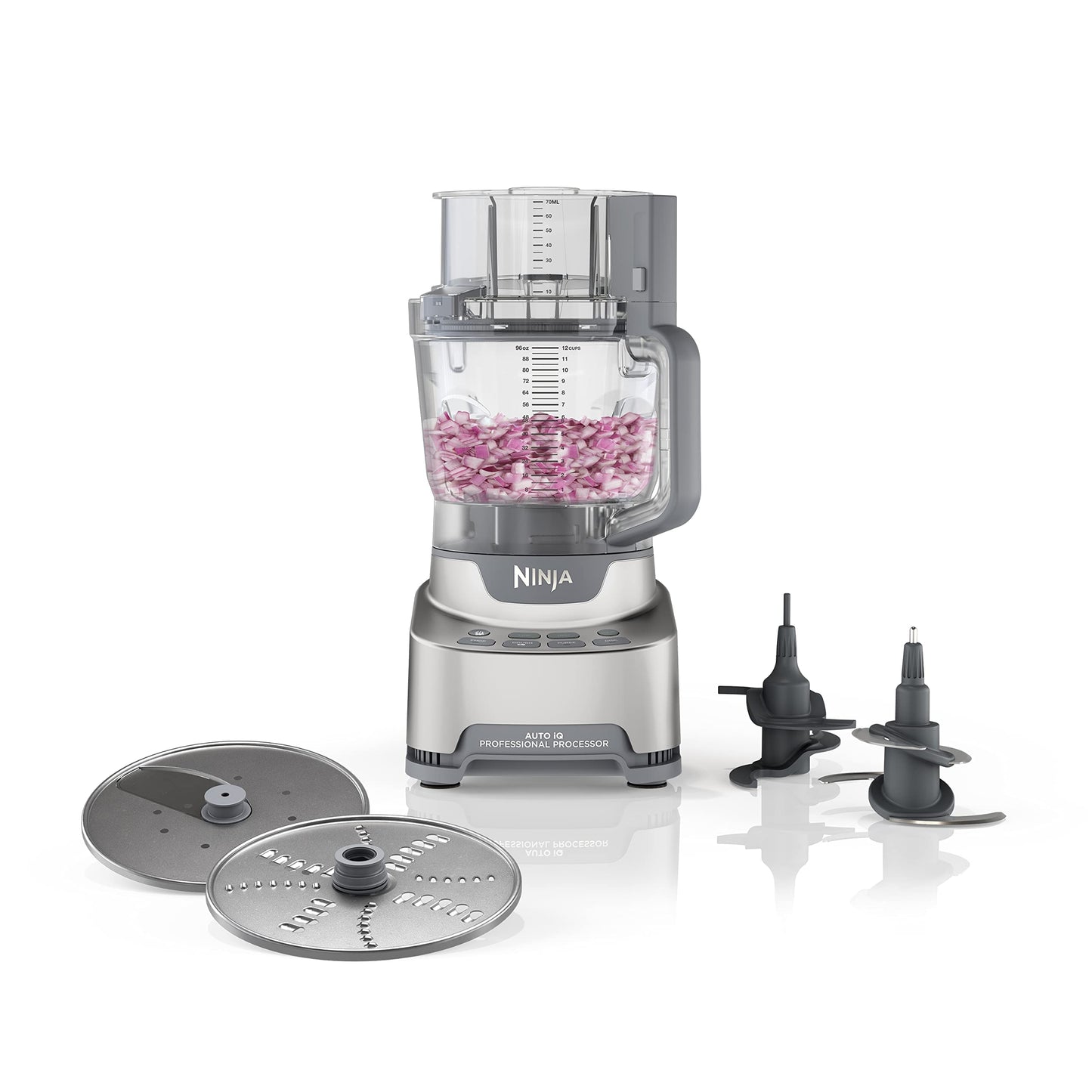 Ninja Food Processor, Professional XL, 1200 Peak-Watts, 4-in-1, Chopping, Slicing/Shredding, Purees, Dough, 12-Cup Processor Bowl, 2 Blades & 2 Discs, Feed Chute/Pusher, Black, NF701