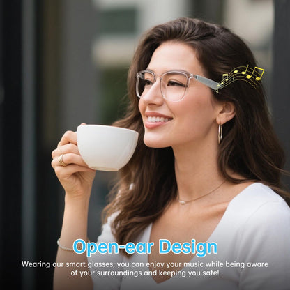 GenXenon Smart Glasses for Women, Clear Frame Blue Light Glasses, Magnetic Charging, Open-Ear Design, Voice Assistant, Bluetooth Glasses with Speakers, Audio Eyeglasses for Working Gaming (GS03-C)