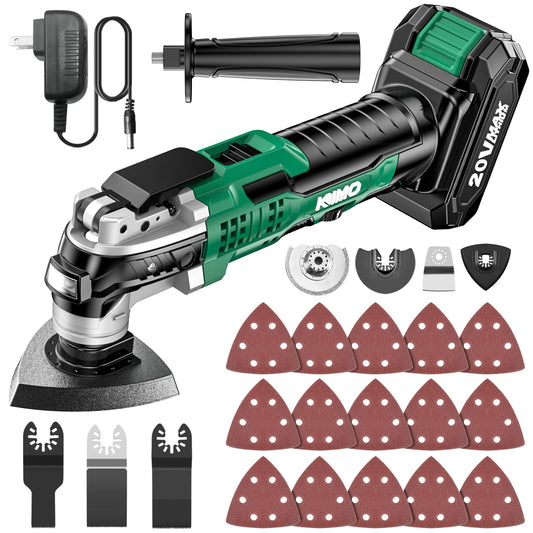 KIMO 20V Cordless Oscillating Tool Kit with 26-Pcs Accessories, Max 21000 OPM, 6 Variable Speed & 3° Oscillating Angle, Battery Powered Oscillating Multi-Tool for Cutting Wood/Nailing/Scraping/Sanding