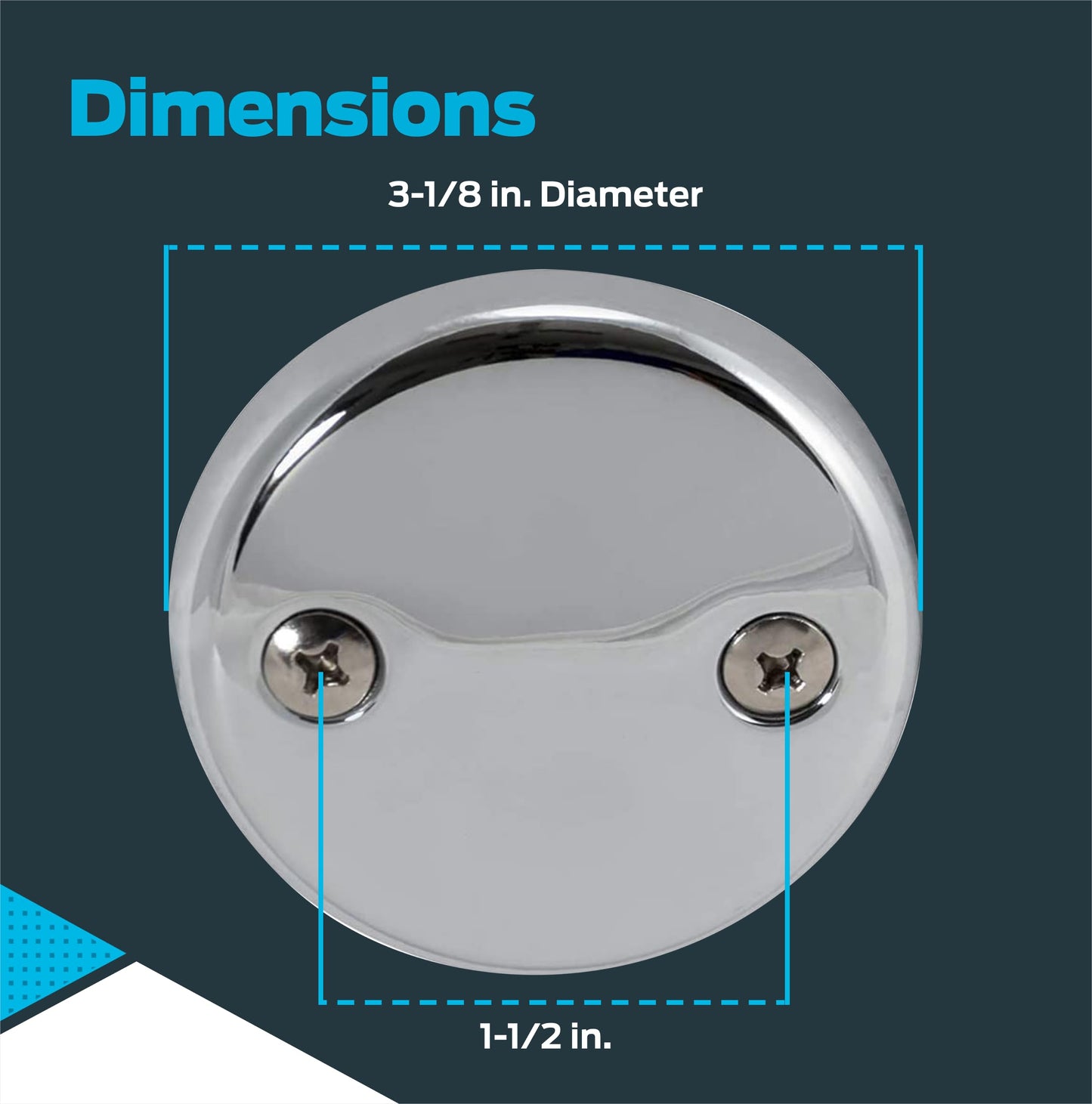 EZ-FLO Two-Hole Bathtub Overflow Face Plate with Brass Screws, Chrome, 35245