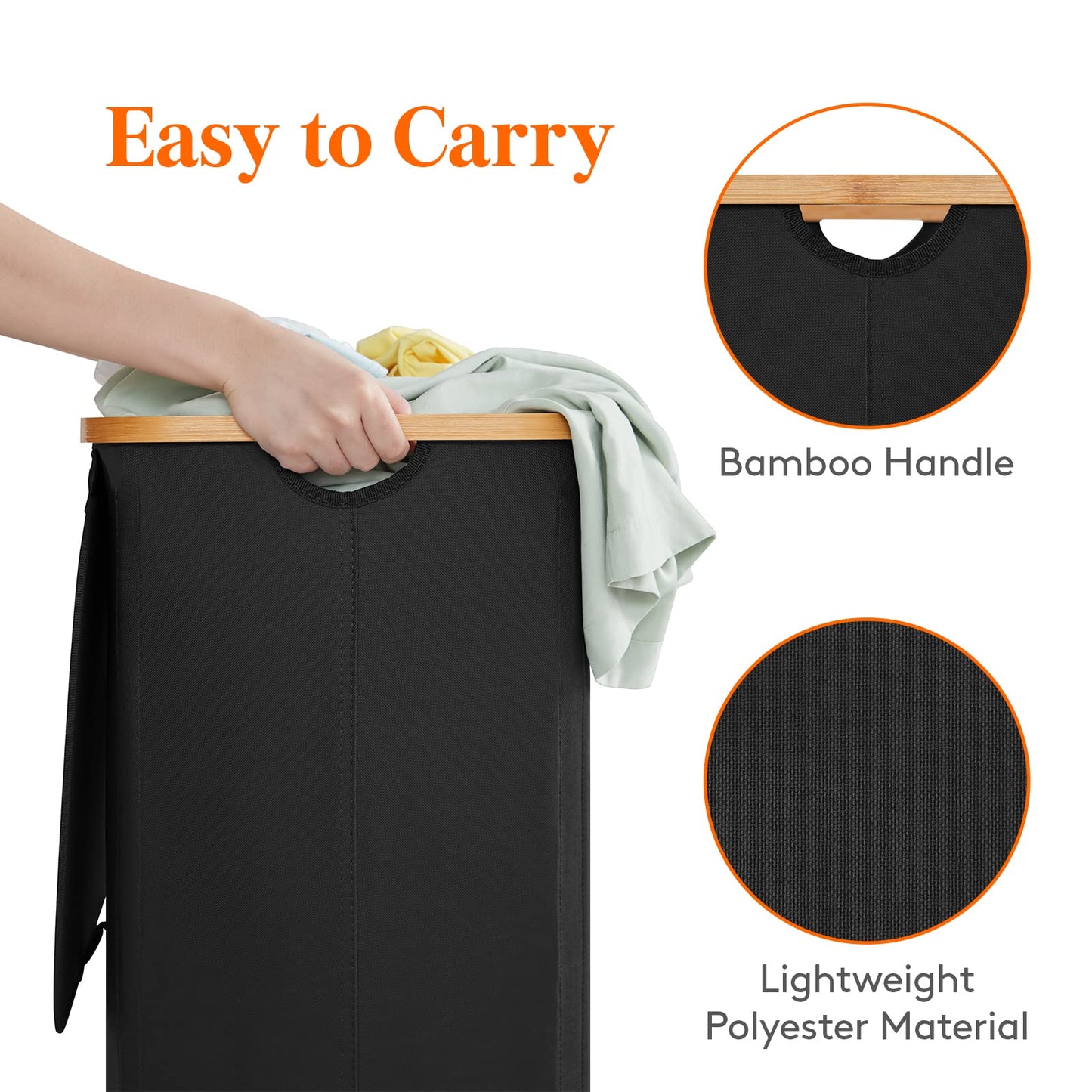 Lifewit 100L Laundry Basket with Lid, Clothes Hampers for Laundry with Bamboo Handles and A Removable Bag, Large Foldable Laundry Hamper for Bedroom, Bathroom, Dorm, Laundry Room, Black