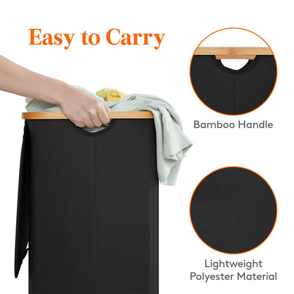 Lifewit 100L Laundry Basket with Lid, Clothes Hampers for Laundry with Bamboo Handles and A Removable Bag, Large Foldable Laundry Hamper for Bedroom, Bathroom, Dorm, Laundry Room, Black