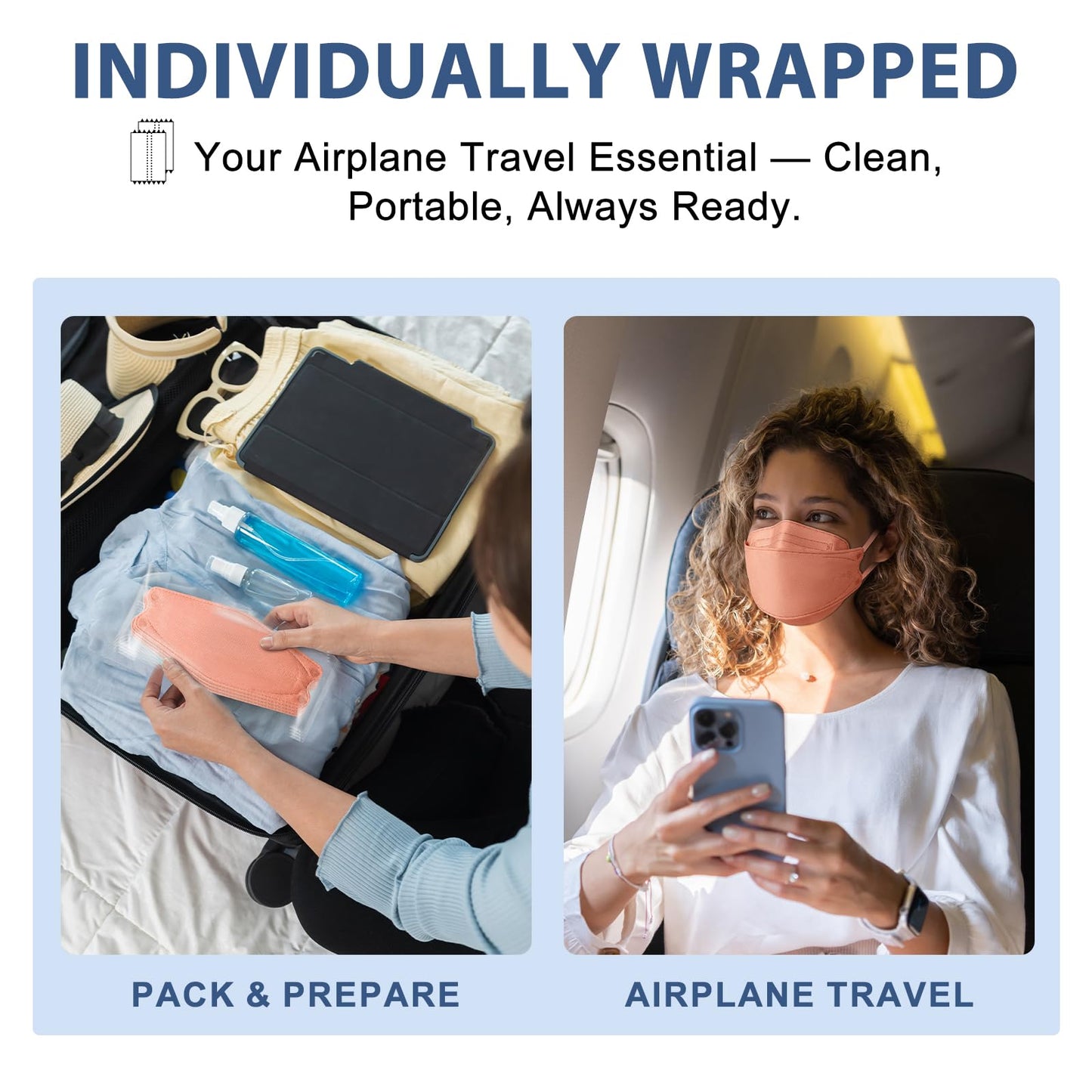 FENFEN KN95 Face Masks Disposable Adults - 50 Pack 5 Layer Protection Dust Breathable Comfortable Respirator Women KN95 Mask Individually Wrapped