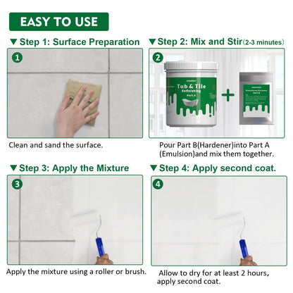 NADAMOO Tub and Tile Refinishing Kit (1kg / 35 oz, with tools), Bathtub Sink Countertop DIY Paint Kit for Bathroom Kitchen Porcelain Fiberglass, Semi-gloss White Coat