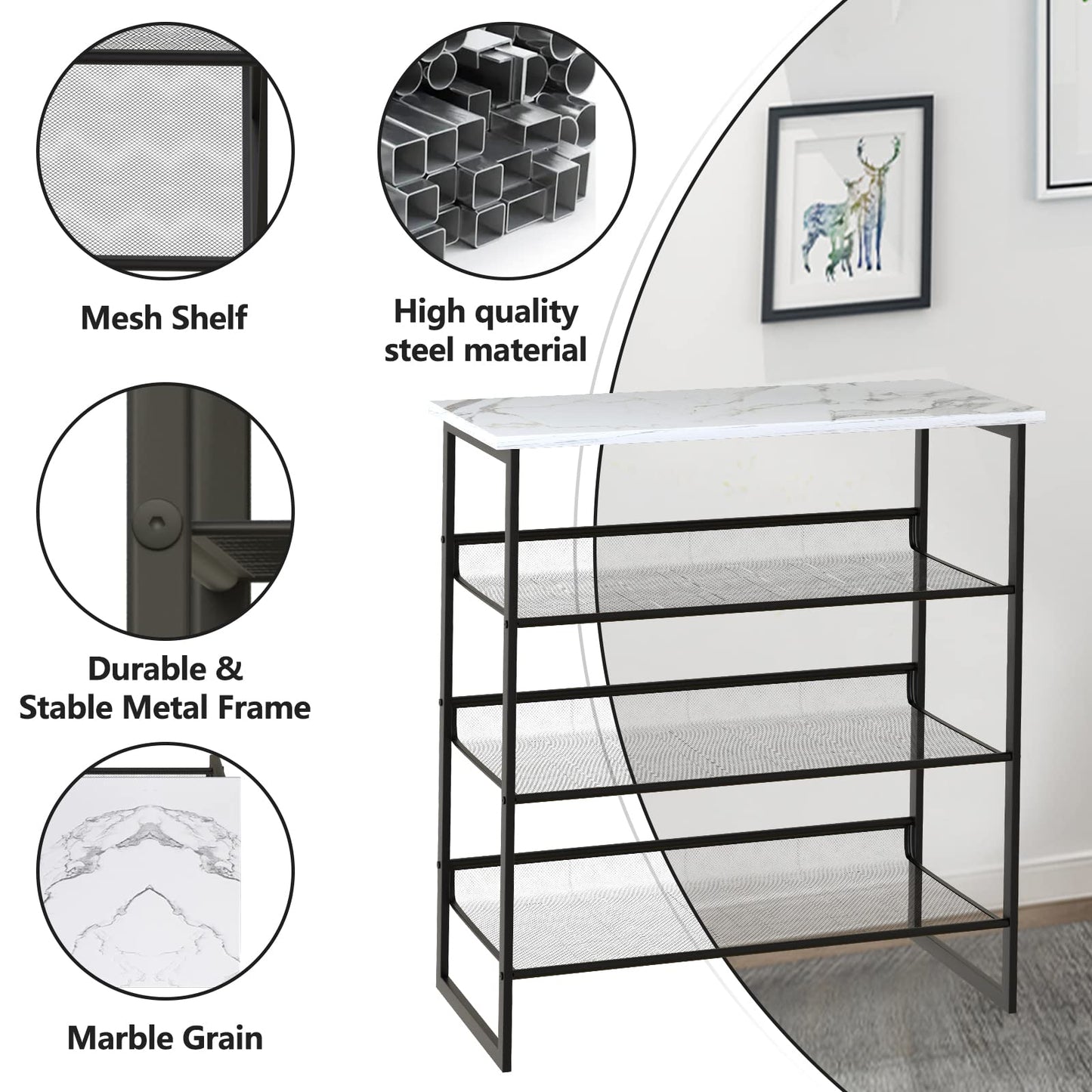 Garden 4 you 4 Tiers White Marble Shoe Rack,Freestanding Organizer Multi-Purpose Adjustable Flat and Slant Storage Rack Shoe Shelf, High Heels Potted Plant for Entryway Hallway Living Room Closet