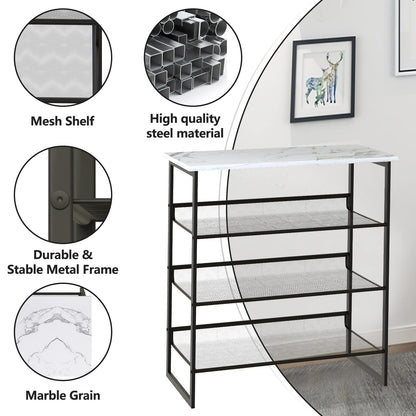 Garden 4 you 4 Tiers White Marble Shoe Rack,Freestanding Organizer Multi-Purpose Adjustable Flat and Slant Storage Rack Shoe Shelf, High Heels Potted Plant for Entryway Hallway Living Room Closet