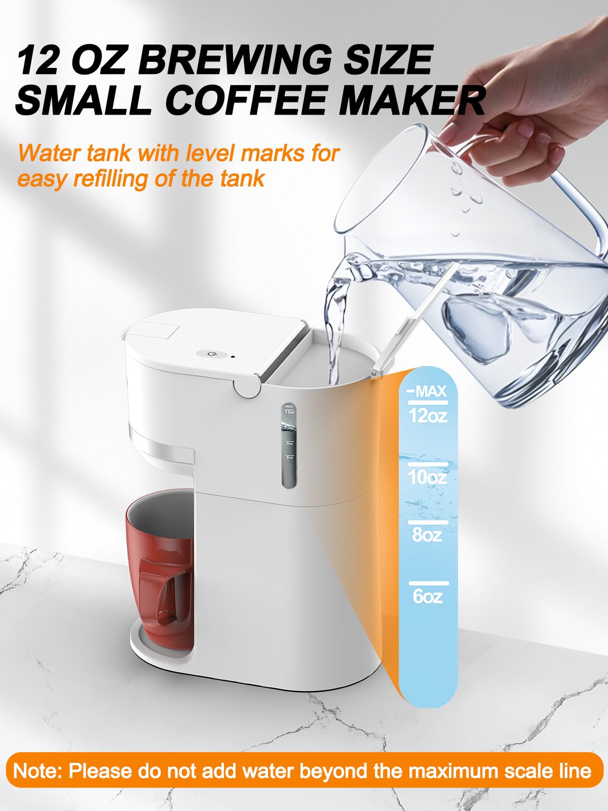 Karosie Single Serve Coffee Maker for K-Cup and Ground Coffee, Fast Brew, 6-12 oz Brew Sizes One Cup Coffee Machine Fits 5.5" Mugs, One-Button Small Coffee Maker with Descaling Reminder,White