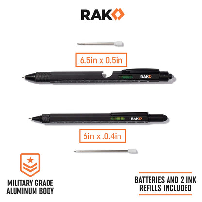 RAK Multitool Pen - Multi-Tool Pens, LED Light, Flathead, Phillips Screwdrivers, Level, Ruler, Bottle Opener, and Stylus. Cool Gadgets Gifts for Men, Dad, EDC Pen Tool, Gift-Ready Box, Pack of 2