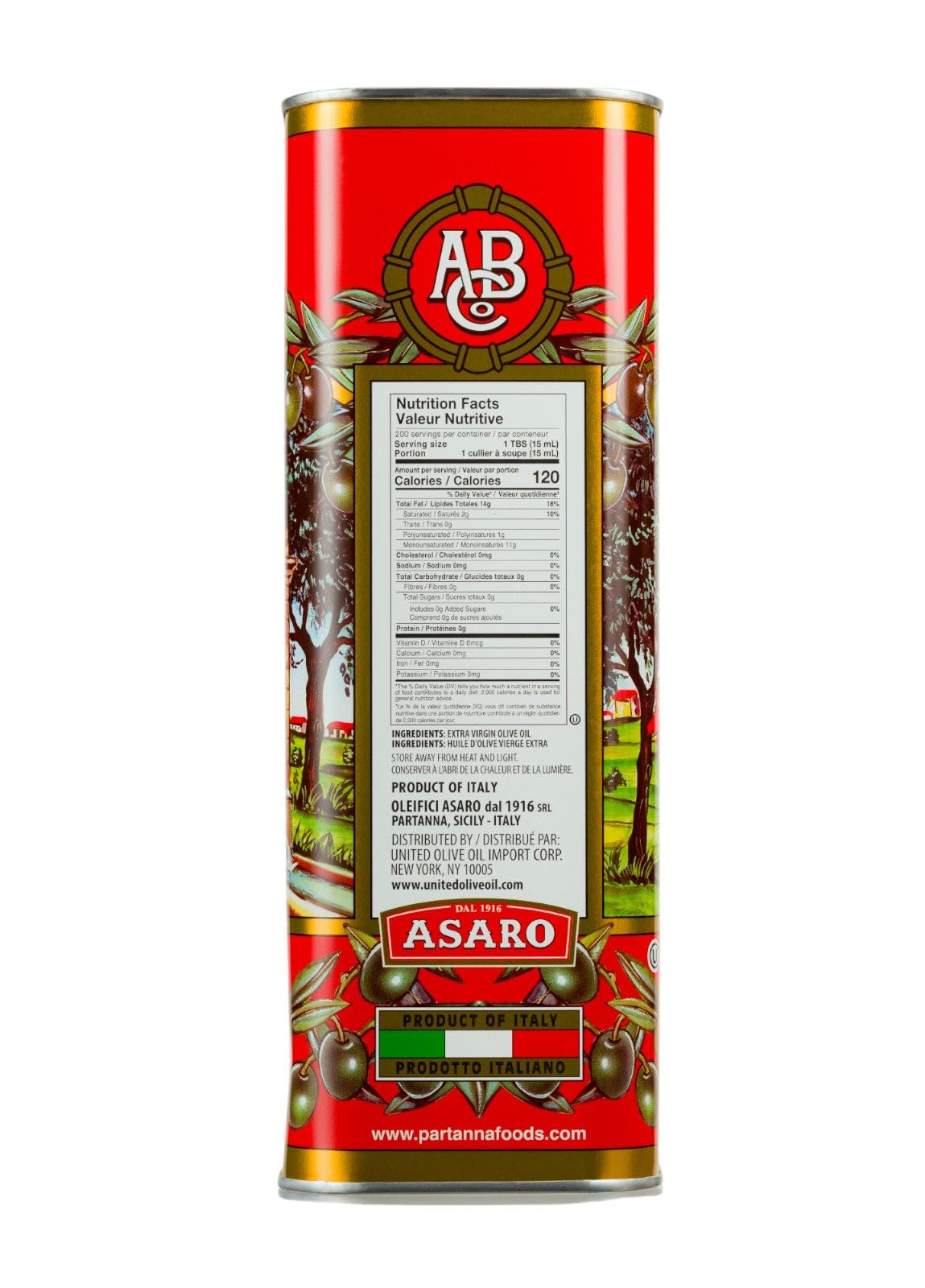 Partanna Robust Extra Virgin Olive Oil - Premium Castelvetrano Oil - Harvested in Sicily - Pure Authentic Italian - Monovarietal - Rich in Flavor - First Cold Pressed - 101 fl oz (3 L) Tin