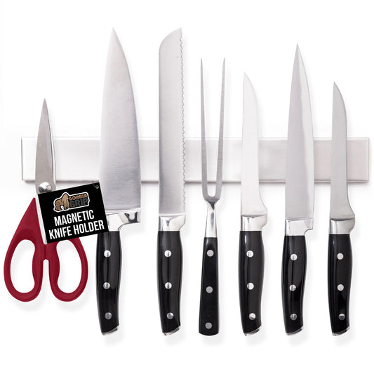 GORILLA GRIP Stainless Steel Magnetic Knife Holder for Wall, Multi-Purpose Magnet Bar for Knives, Tools, Art Supplies, Heavy Duty Strip Holds Up to 6 lbs, Kitchen Organizer, Drilling Required, 10 Inch