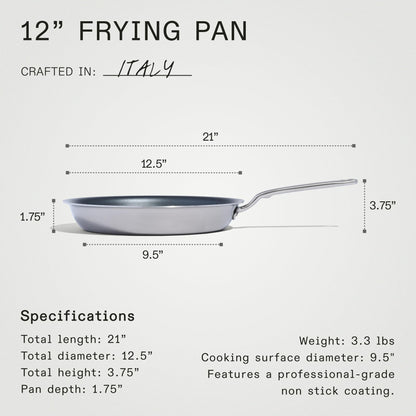 Made In Cookware - ProCoat 12" Non Stick Frying Pan (Graphite) - 5 Ply Stainless Clad Nonstick - Professional Cookware - Crafted in Italy - Induction Compatible
