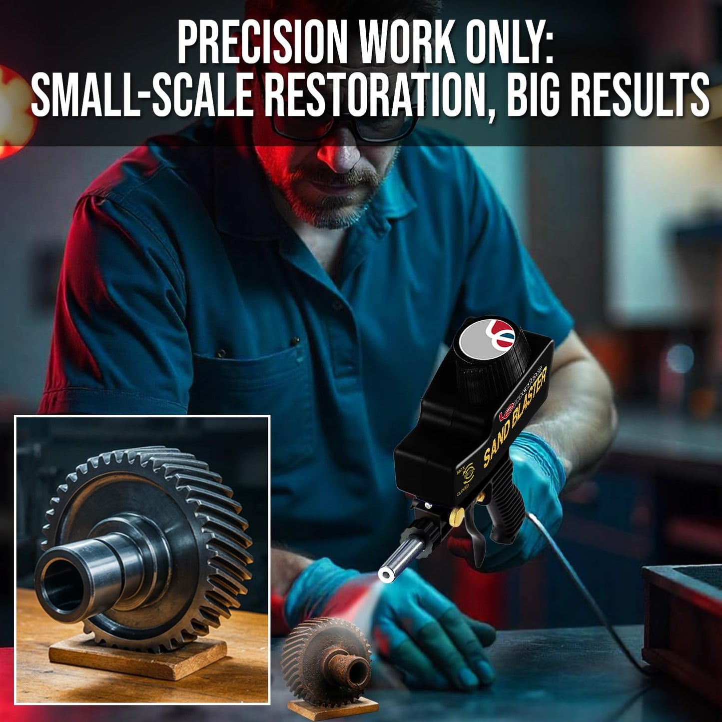 LE LEMATEC Portable Sand Blaster Gun for Small Projects - Required150PSI Air Compressor (4+ CFM) Detail Work, Rust Removal, Glass Etching - Black (AS118)