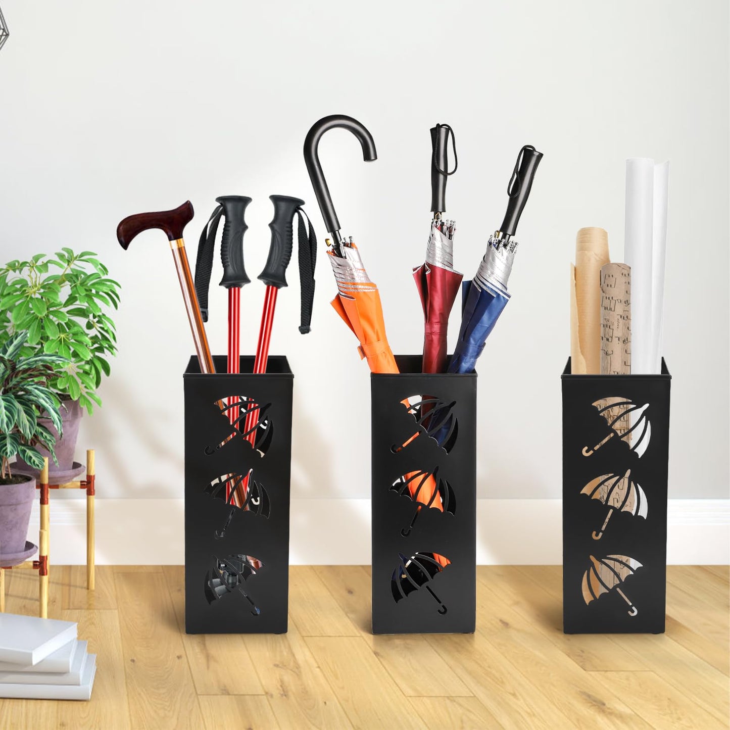 Okllen Metal Umbrella Holder, Square Umbrella Stand Rack for Entryway, 6.3" x 6.3" x 16.5", Black