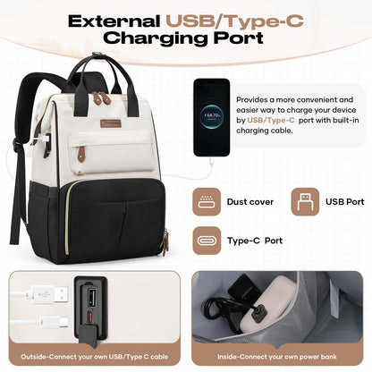 Maelstrom Travel Backpack for Women Men,Laptop Backpack Fits 15.6-17.3 Inch Laptop, Nurse/Teacher/Work Bag with Insulated Lunch Box,Water Resistant Carry On Backpack,Black-Beige