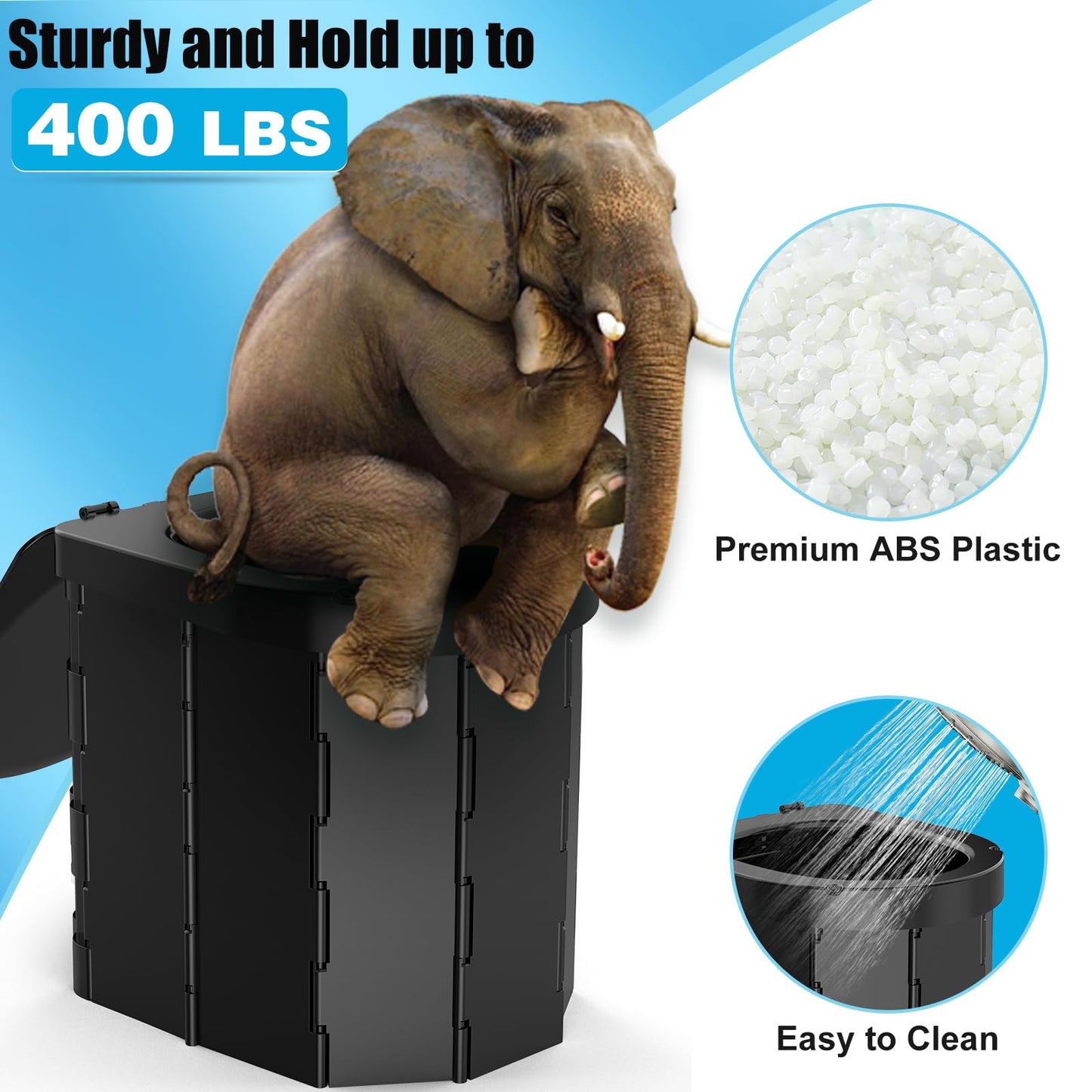 Portable Camping Toilet, Folding Toilet for Adults with Lid and Retractable TP Holder, Waterproof Porta Potty with Carry Bag and Disposible Liners for Camping, Hiking, RV Travel