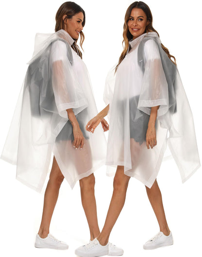 Borogo 2 Pack Rain Ponchos for Adults Reusable - Raincoats Survival Emergency Heavy Duty Rain Coat with Drawstring Hood White&Grey
