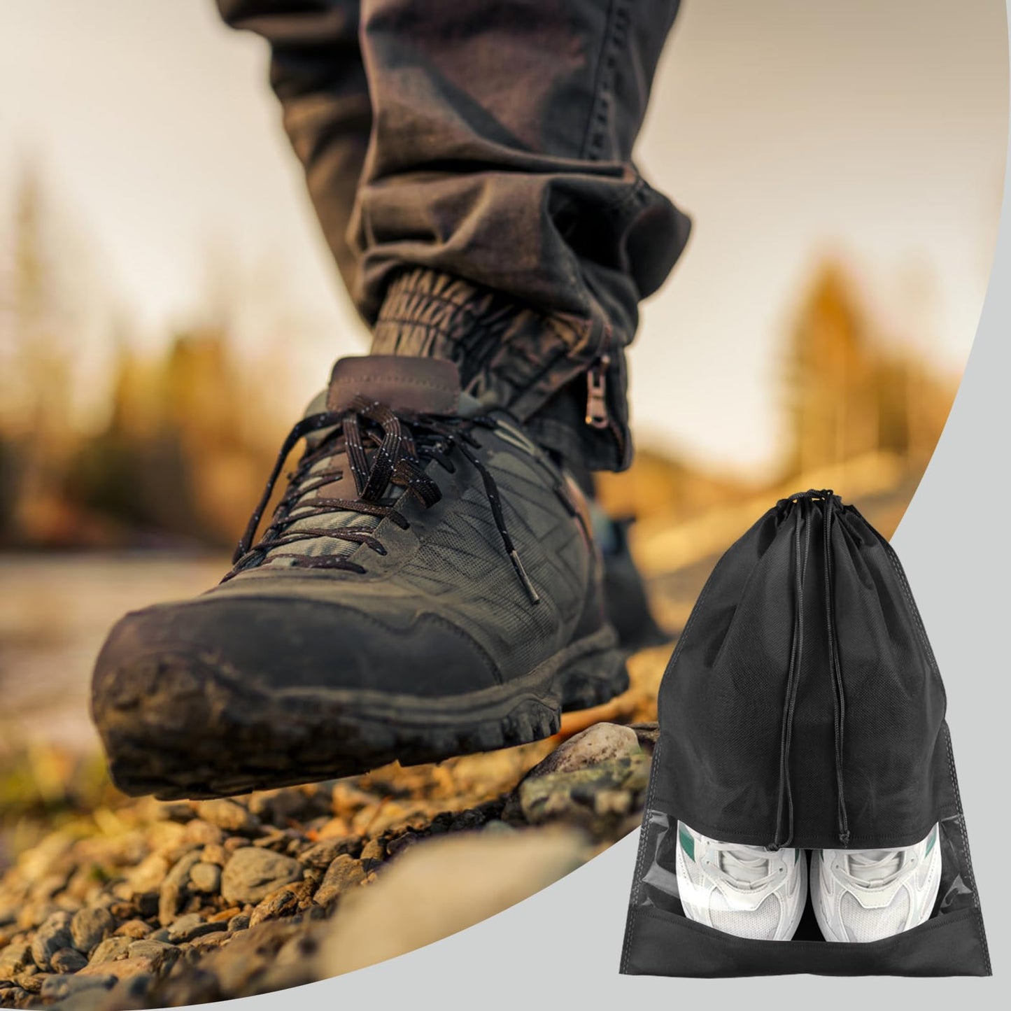 12 Pack Large Shoe Bags for Packing with Clear Window, Dustproof Drawstring Travel Shoe Storage Bags for Men & Women, Black