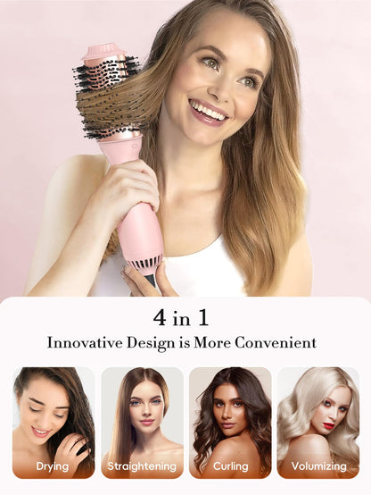 LANDOT Hair Blow Dryer Brush: One-Step Hot Air Brush with 60mm Oval Barrel - 4 in 1 HairDryer Styler and Volumizer for Drying Straightening Curling Volumizing Hair Fight Frizz and Add Volume