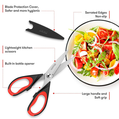 iBayam Kitchen Scissors All Purpose Heavy Duty, Kitchen Utensils Set, Stainless Steel Cooking Utensils Gadgets, Meat Poultry Food Shears Dishwasher Safe Utility Tools Home Gift, with Protective Sheath