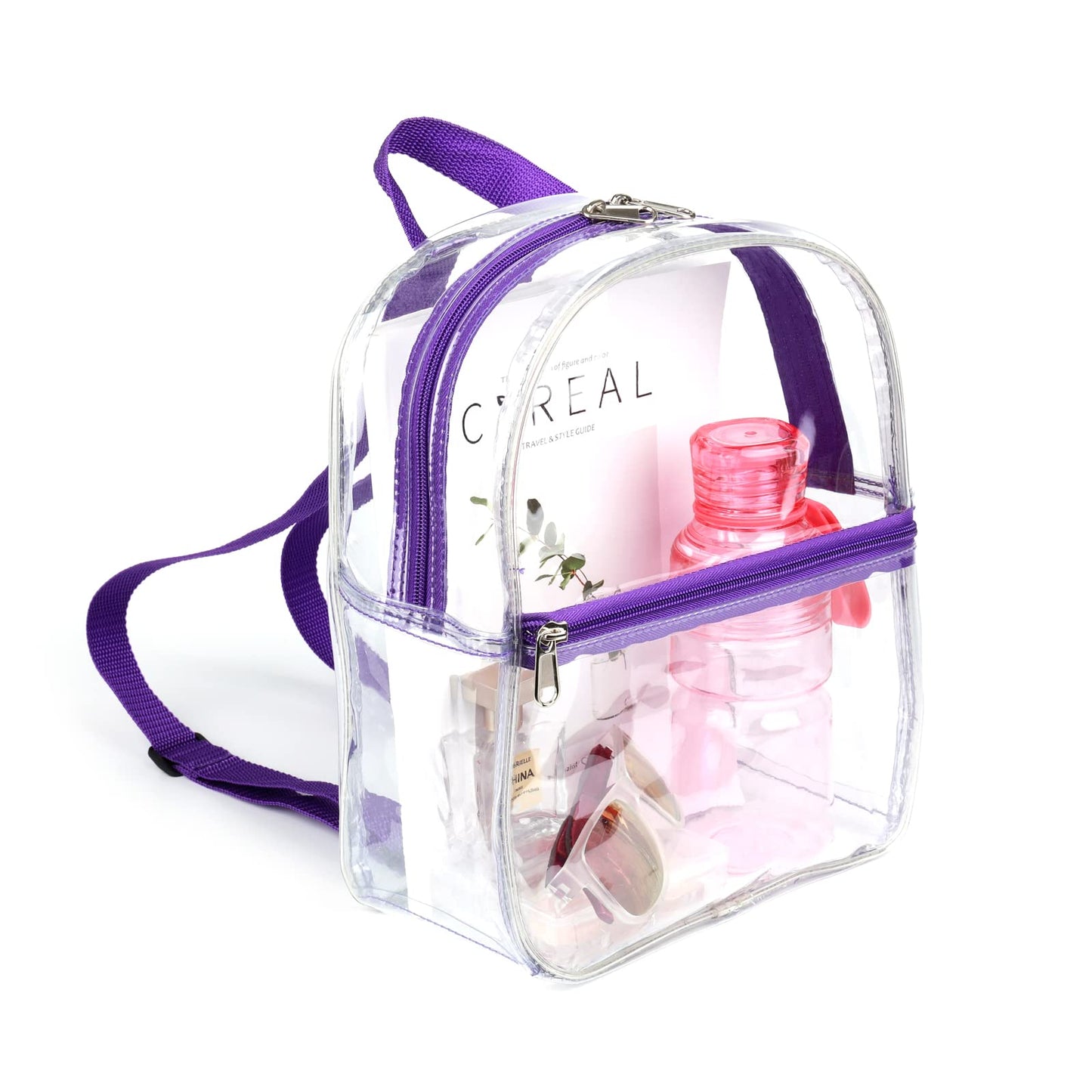 Keepcross Purple Small Mini Clear Backpack for Girls Kids - Cute Plastic Clear Bag Stadium Approved Great for Festival Sport Events Concerts Beach Travel