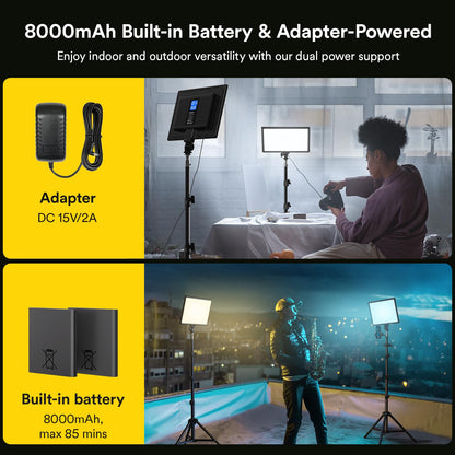 RALENO 13" LED Video Light, 2-Pack Bi Color Photography Lighting Kit with 75" Stand & Phone Clip, CRI 95+ Studio Lights with 8000mAh Built-in Battery for TikTok/YouTube/Live Streaming/Videography