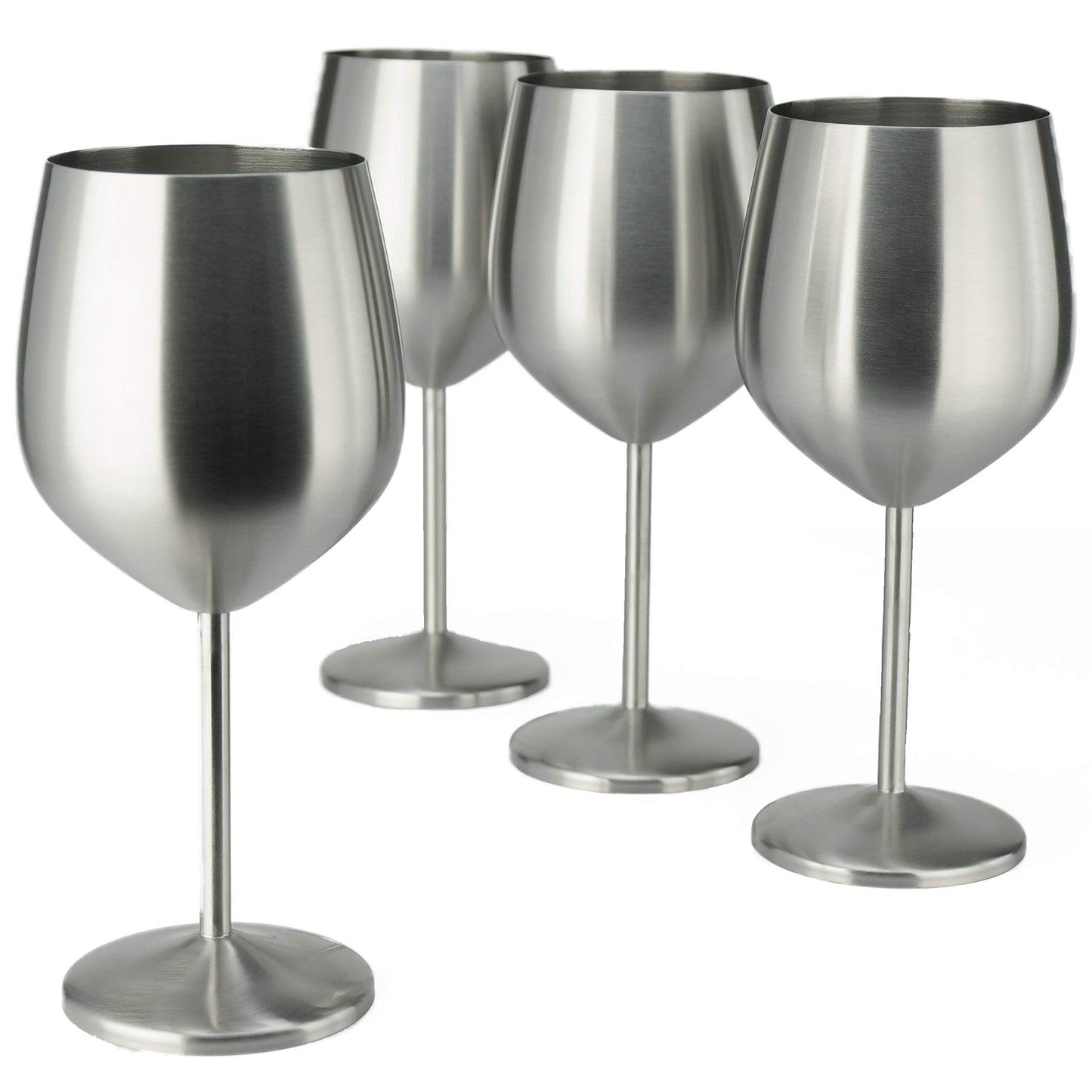 PG Set of 4 Stainless Steel Wine Glass - 18.5oz Silver Brush Finished Wine Glasses - Unbreakable Wine Glasses - Stem Metal Wine Goblets
